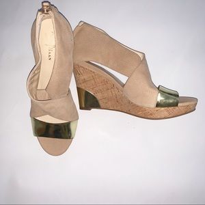 Cole Haan Nike air nude and gold wedges.